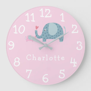 Personlig Nursery Polka Dot Elephants Stor Klocka