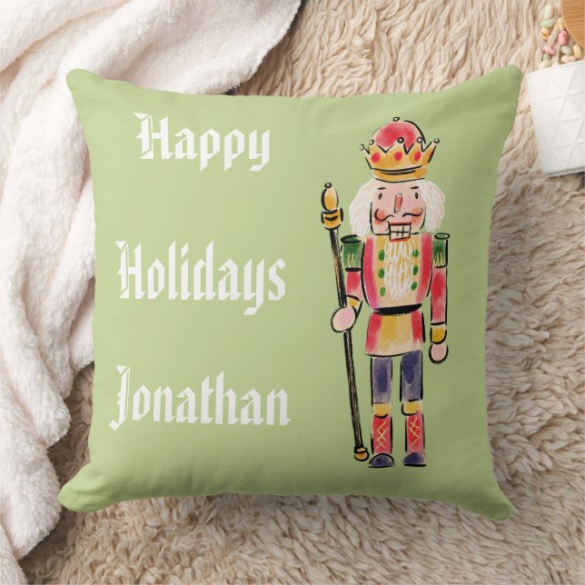 Personlig Nutcracker på gröntens bakgrundsJulafton Kudde (Filt)