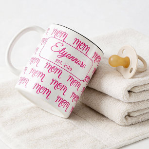 Personlig Ny Mamma Etablerad Rosa Namn Två-Tonad Mugg