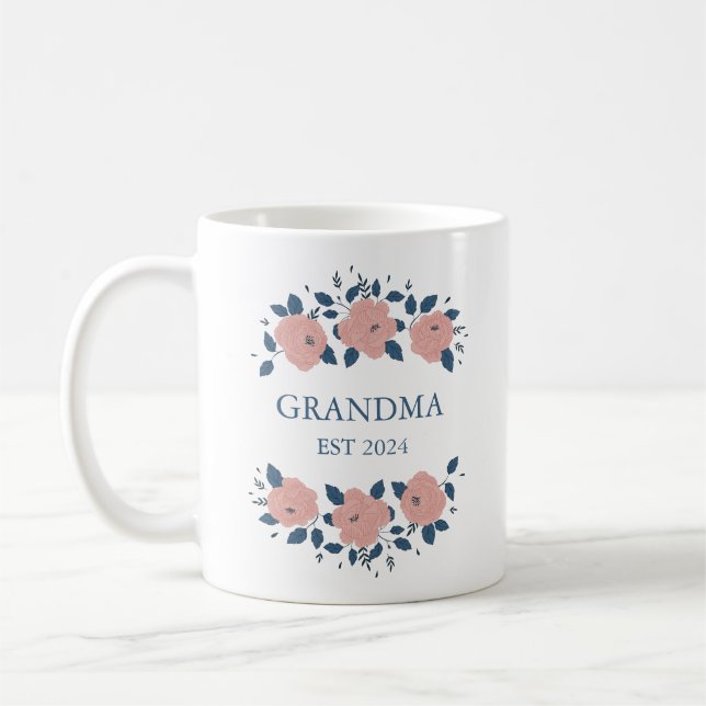 Personlig Ny Mormor Farmor Rosa Blommig Kaffemugg (Vänster)