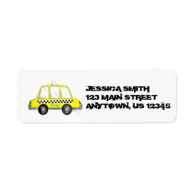 Personlig NYC Gult Taxi Checker Cab New York Returadress Etikett (Framsidan)
