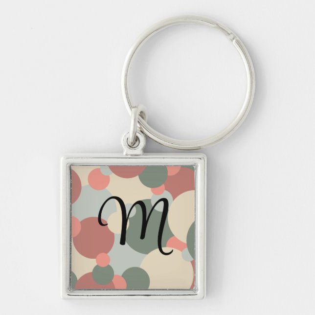 Personlig-nyckelkedja med röda gröntar för molekyl fyrkantig silverfärgad nyckelring (Framsidan)