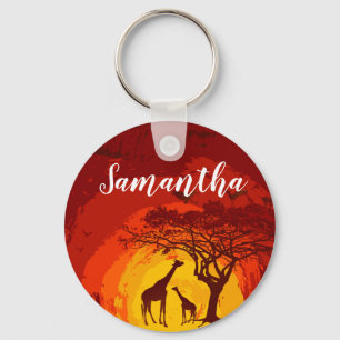 Personlig Nyckelring African Safari Giraffe Sol