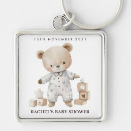 Personlig nyckelring för babyfirande med teddybjör