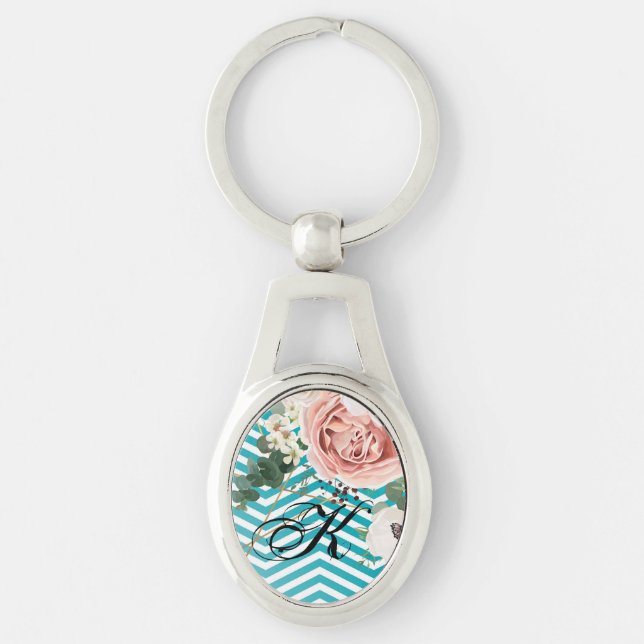 Personlig Nyckelring Geometric Ro Chevron Teal (Framsidan)