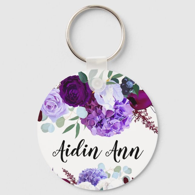 Personlig Nyckelring Lavender Hibiscus på Whit (Framsida)