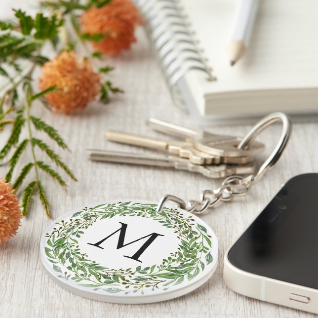 Personlig nyckelring med monogram och krans (Högra Framsidan)