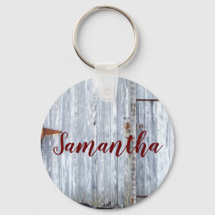 Personlig Nyckelring Vit Tvättat Wood Barn Door C