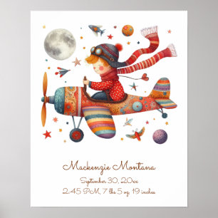 Personlig Nyfödd bebis Art Child som flyger Flygpl Poster