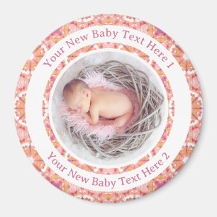 Personlig Nyfödd bebis Girl Peach Rosa Photo Gift Magnet