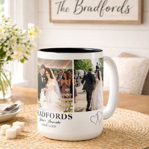 Personlig nyförlovad fotokollage kaffemugg