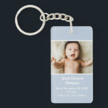 Personlig Nyfött foto födelsemeddelande<br><div class="desc">Sköt din lilla ankomst med Personligen Newborn Photo Birth Annocement Keepsakes Keychain. Den här vackra babyduschen har foto och detaljer från baby och skapar det ett hjärtligt minne för familj och vänner.</div>