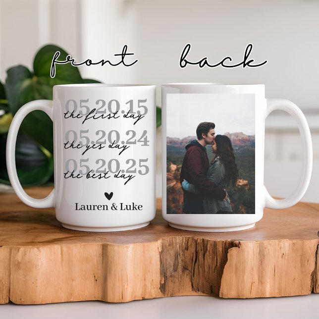 Personlig Nygifta Par Foto & Datum Mugg (custom wedding photo mug, wedding date mug, personalized couple mug, newlyweds gift, engagement gift)