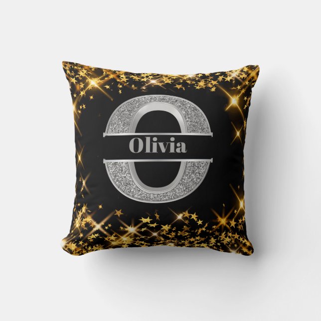 Personlig O Inledande Silver Monogram Ditt namn Kudde (Framsida)