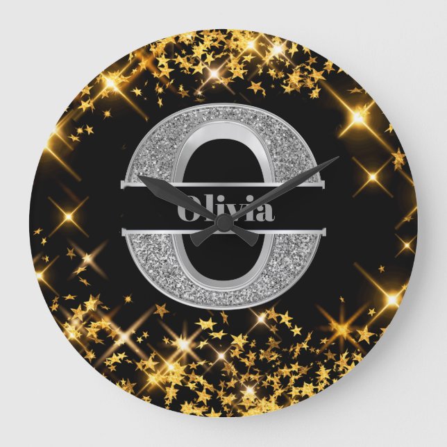 Personlig O Inledande Silver Monogram Ditt namn Stor Klocka (Framsida)