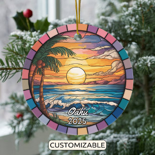 Personlig Oahu Ornament, Hawaii Julgransprydnad Keramik