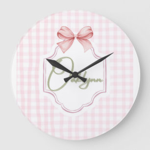 Personlig Oaklynn Flicka Nursery Bow&Gingham Stor Klocka