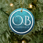 Personlig OB Ocean Beach, CA Blue Bkg Jul Julgransprydnad Keramik<br><div class="desc">OB Ocean Beach,  Kalifornien med Blått Vatten-bakgrund,  Helgdag-ornament - Det kan vara personlig med ett namn,  år eller vilken text som helst som du vill lägga till. -</div>