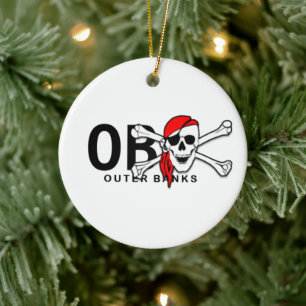 Personlig OBX Skull och Crossbone Pirat Julgransprydnad Keramik