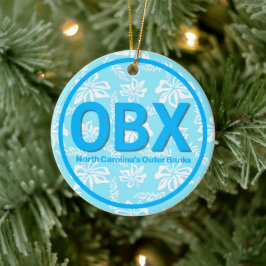 Personlig OBX Yttre Banker NC-Blommigt, blått fack Julgransprydnad Keramik