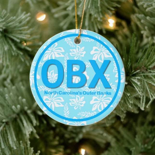 Personlig OBX Yttre Banker NC-Blommigt, blått fack Julgransprydnad Keramik (Träd)