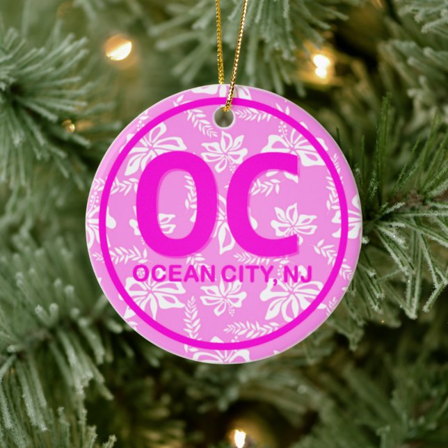 Personlig OC NJ Ocean City New jersey i Rosa Julgransprydnad Keramik (Träd)