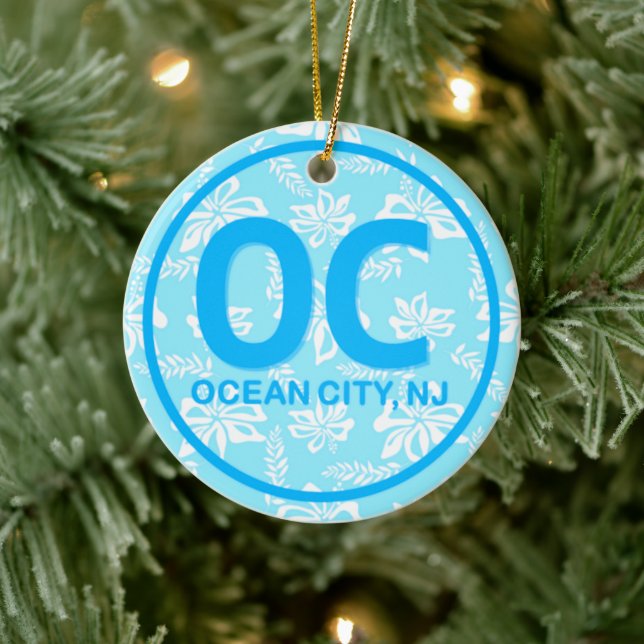 Personlig OC Ocean City New jersey NJ Blue Julgransprydnad Keramik (Träd)