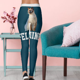 Personlig Ocean Blue Cute Siamese Cat Pet Photo Leggings