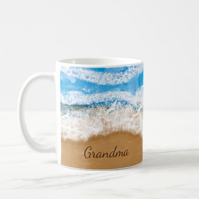 Personlig Ocean Vågar-kraschen på Sandy Beach Kaffemugg (Vänster)