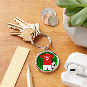 Personlig Ocer Jersey Red and White Rund Silverfärgad Nyckelring