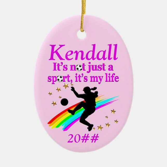 PERSONLIG OCH DATED GIRL'S SOCCER ORNAMENT (Framsidan)