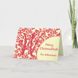 Personlig och Monogram Red Damask Chrismukah Helgkort
