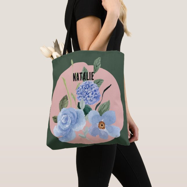 Personlig och namn Cute vattenfärgsblommigt Tygkasse (Närbild)