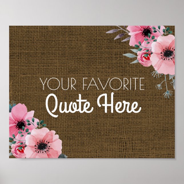 Personlig offert | Blommigt Rustik Burlap-tecken Poster (Framsidan)