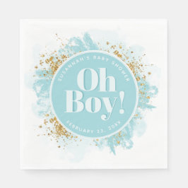 Personlig Oh Boy Shower Watercolor Glitter Pappersservett
