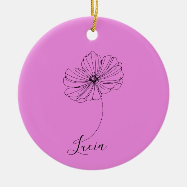 Personlig oktober Cosmos födelsedagsblomma gåva Julgransprydnad Keramik (Framsidan)