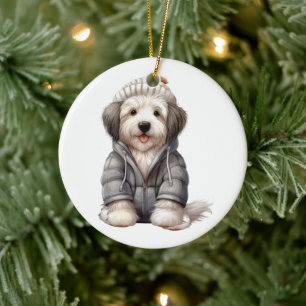 Personlig Old English Sheepdog Hund Julgransprydnad Keramik