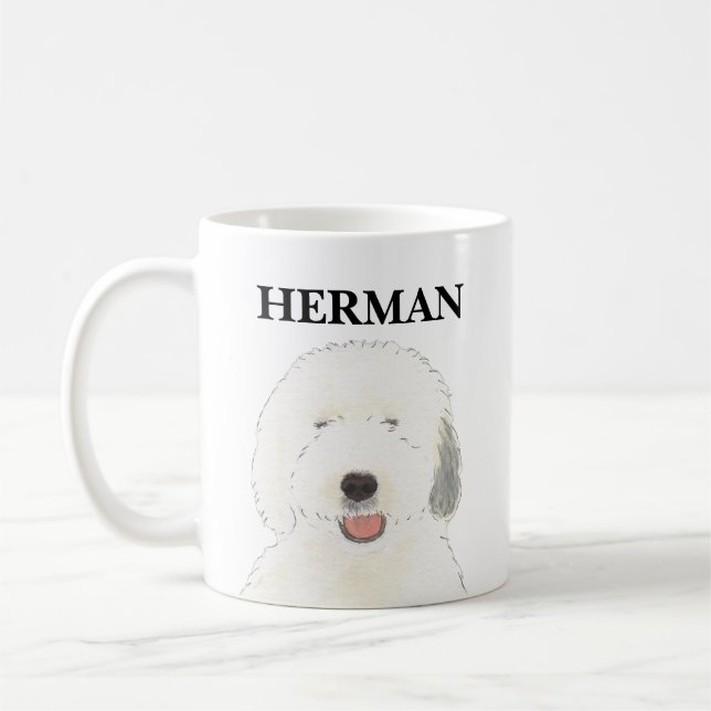 Personlig Old English Sheepdog Kaffemugg (Vänster)