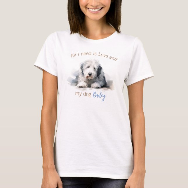 Personlig Old English Sheepdog T-Shirt (Framsida)