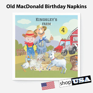 Personlig Old MacDonalds Gris Farm Pappersservett