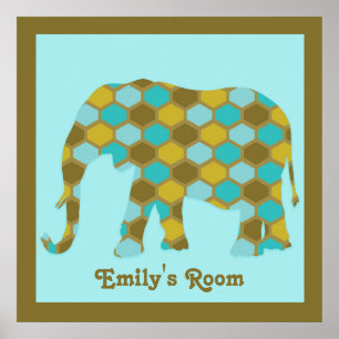 Personlig olivgrön blå guld elefant poster