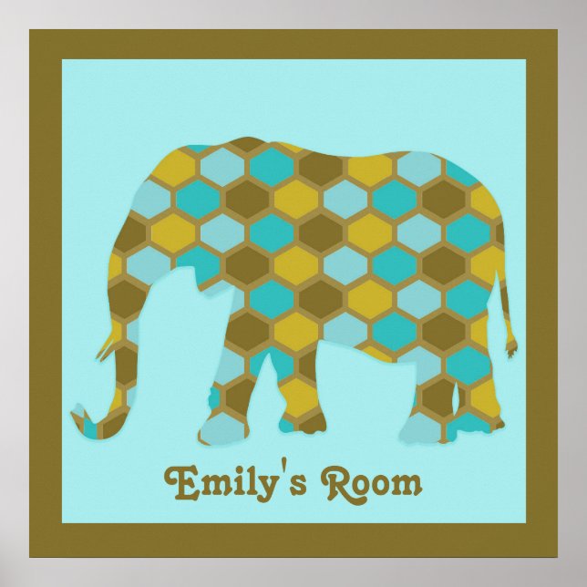 Personlig olivgrön blå guld elefant poster (Framsidan)