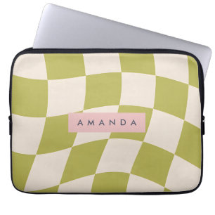 Personlig Olivgrön Retro Rutig Våg Laptop Fodral