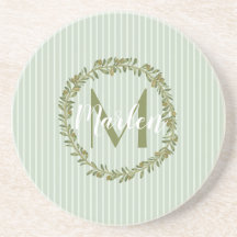 Personlig olivkrans monogram sandstens kust