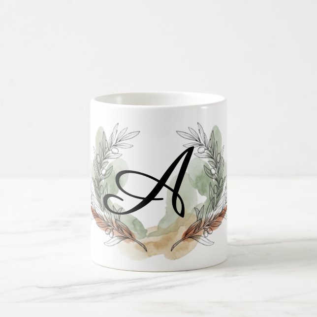 Personlig olivkvistmonogrammugge | Botanisk Kaffemugg (Center)