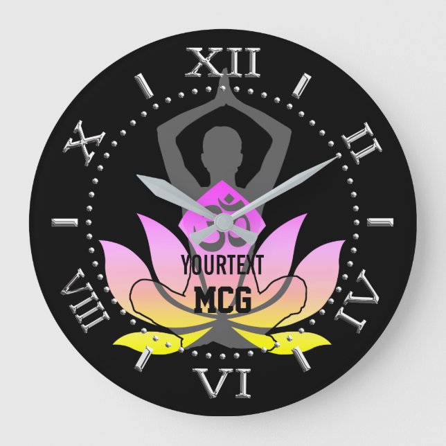 Personlig OM Namaste Lotus Flower Yoga Pose Stor Klocka (Framsida)