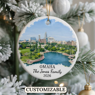 Personlig Omaha-ornament, Anpassad Nebraska Julgransprydnad Keramik