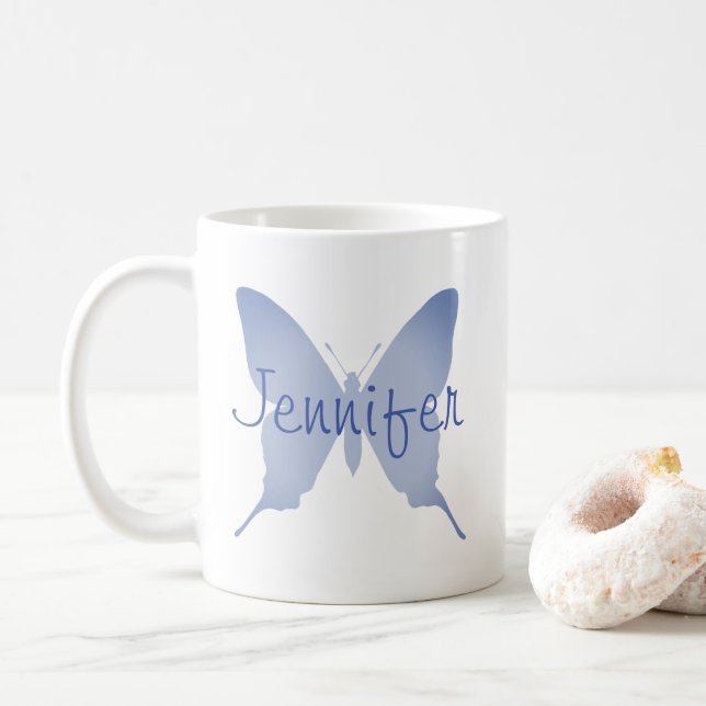 Personlig Ombre Blå Fjäril Kaffemugg (Med munk)