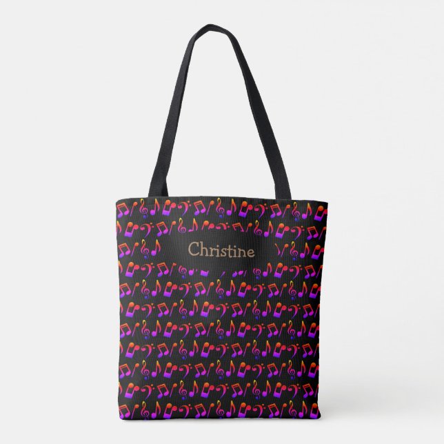 Personlig Ombre Music Tote Bag (Mörk) Tygkasse (Baksida)