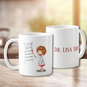 Personlig optometrist och sjuksköterska illustrera kaffemugg